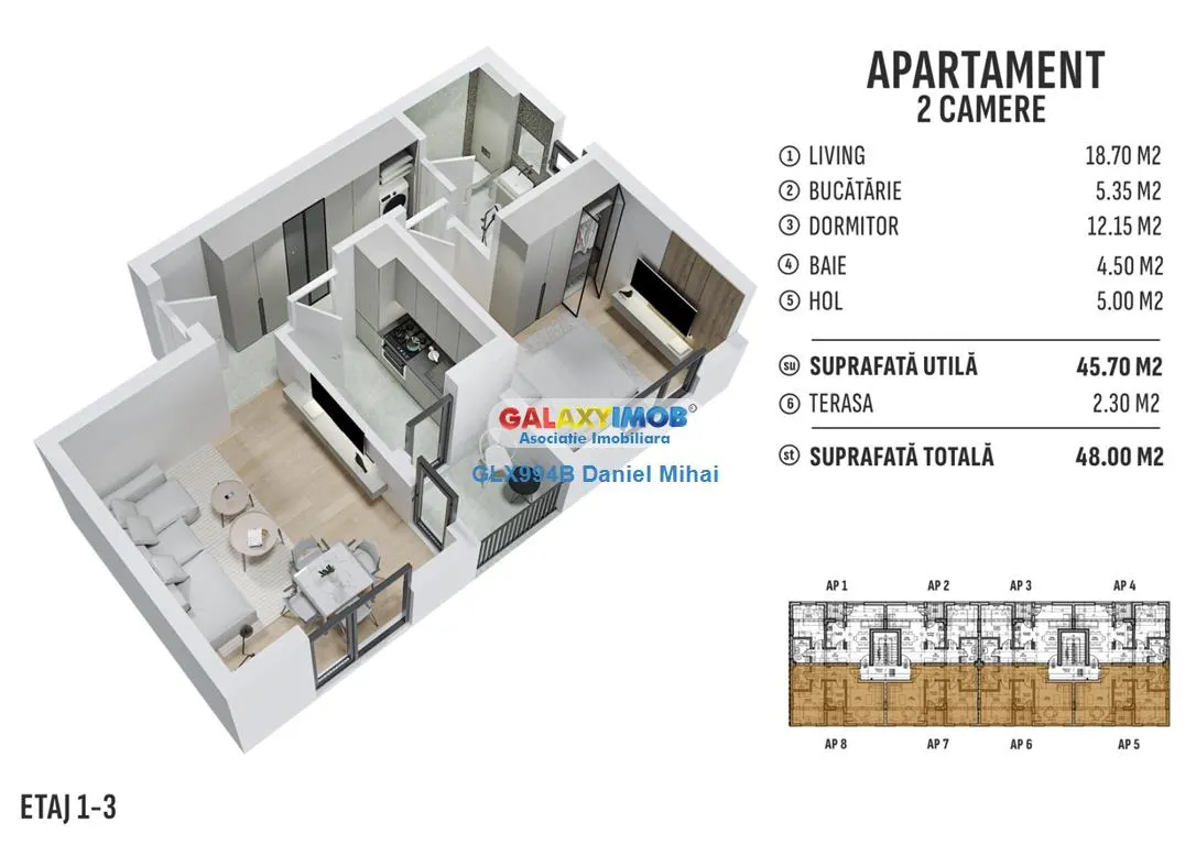 Apartament 2 cam-Bucatarie inchisa-Incalzire pardoseala-Prel. Ghencea - foto 17