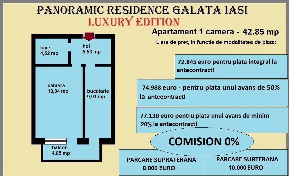 Apartament 1 camera de vanzare in Iasi, Galata, 42,85 mp, bloc nou - foto 2