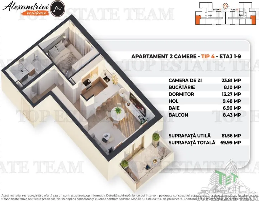 Apartament 2 Camere, Balcon Spatios, Rahova - foto 7