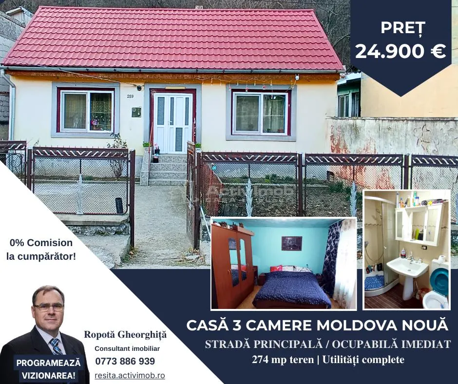 MOLDOVA NOUA, Casa 3 camere, Suprafata totala teren: 274 mp - foto 1