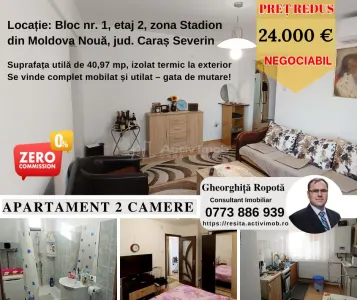 Moldova Noua, Apartament 2 cam. complet mobilat și utilat â€“ gata de mutare! - Moldova Noua