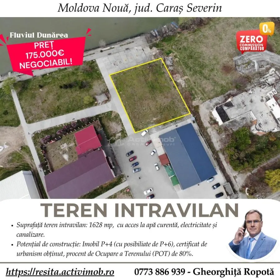 Moldova Noua, Teren Drept Intravilan 1628 Mp., pe malul Dunarii, Vanzare sau Inchiriere - foto 1
