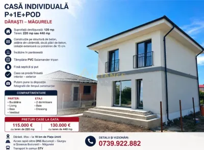 Casa Individuala Darasti Magurele 3 camere 2 bai teren 440 mp - Darasti-Ilfov