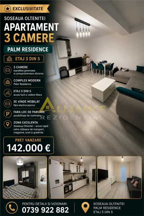 Palm Residence Soseaua Oltenitei Apartament 3 camere 2 bai mobilat - foto 1