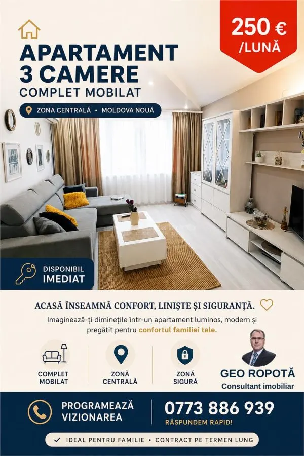 Apartament 3 cam. zona centrala in Moldova Noua - foto 1
