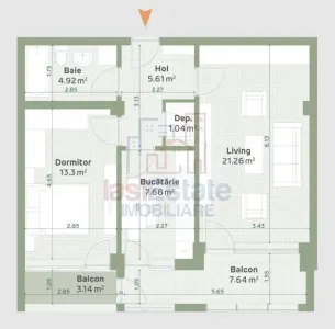 Apartament cu 2 camere in Hlincea la bloc nou 61,45mp + 3,14mp balcon - Hlincea