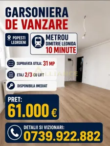 Garsoniera Metrou Dimitrie Leonida Gata de Mutare + Parcare - Popesti-Leordeni