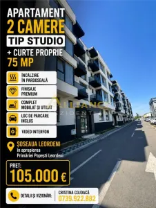Apartament 2 camere tip Studio + 75 mp curte proprie - Popesti-Leordeni
